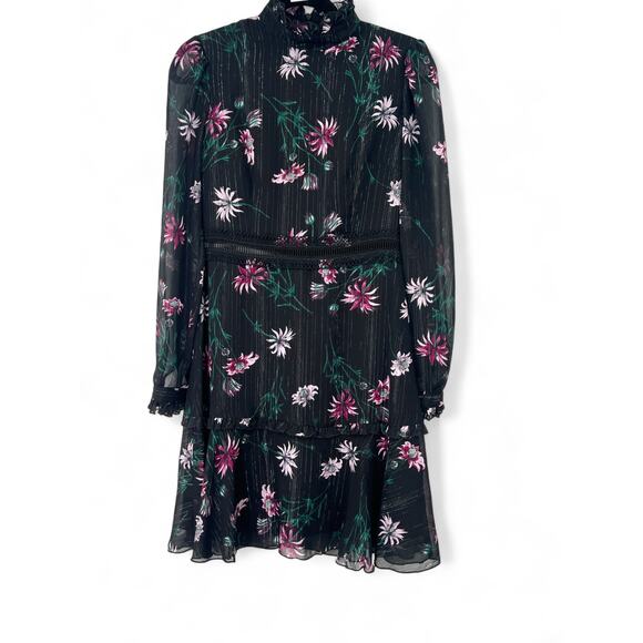 ANTHRO Donna Morgan  | 2 / S | Women's Mock Neck Dark Floral Dress Lace Trim - Picture 1 of 4